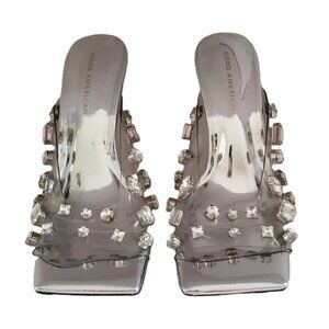 Good American Jeweled Emma Slip On Heels Rhinestones 4" Silver Size 11